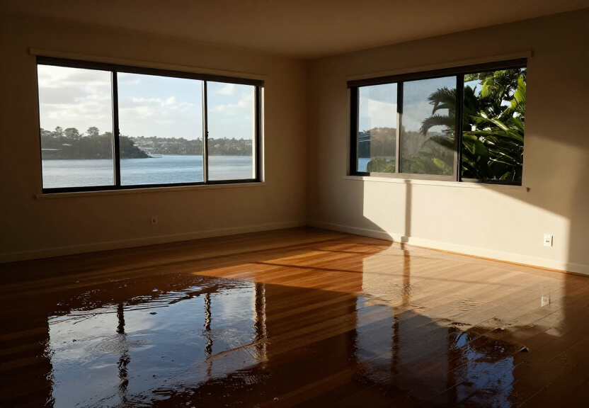 Flooded living room in a Sydney home before restoration